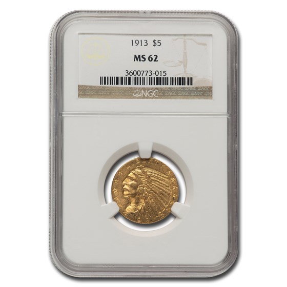 1913 $5 Indian Gold Half Eagle MS-62 NGC 1913 $5 Indian Gold Half Eagle MS-62 NGC