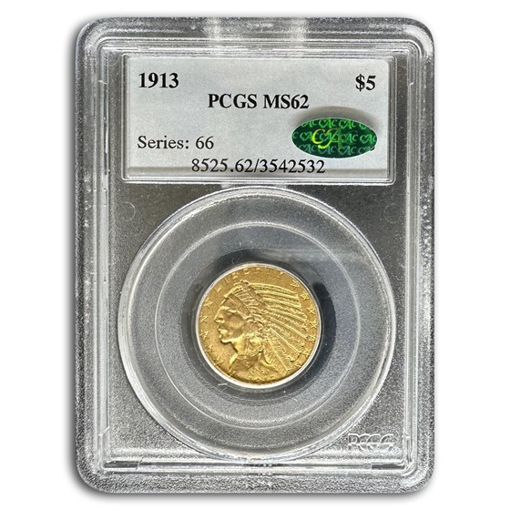 1913 $5 Indian Gold Half Eagle MS-62 PCGS CAC 1913 $5 Indian Gold Half Eagle MS-62 PCGS CAC