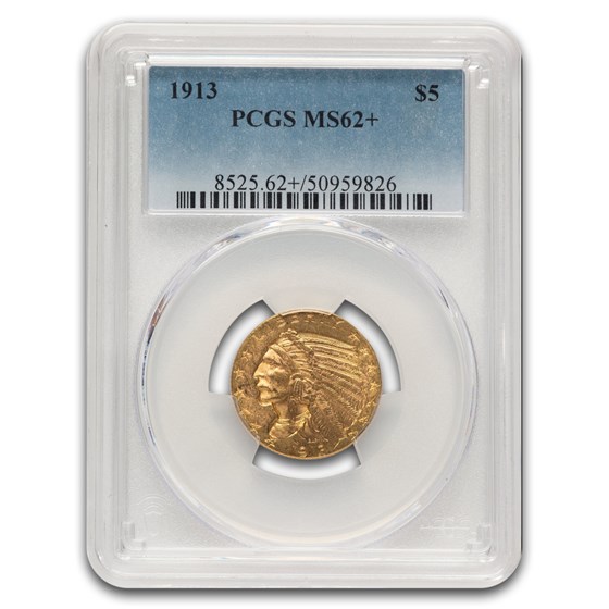 1913 $5 Indian Gold Half Eagle MS-62+ PCGS