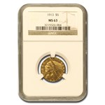 1913 $5 Indian Gold Half Eagle MS-63 NGC