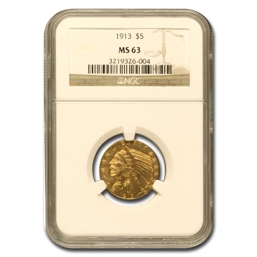 1913 $5 Indian Gold Half Eagle MS-63 NGC