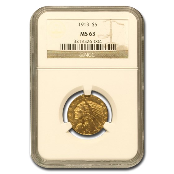 1913 $5 Indian Gold Half Eagle MS-63 NGC 1913 $5 Indian Gold Half Eagle MS-63 NGC