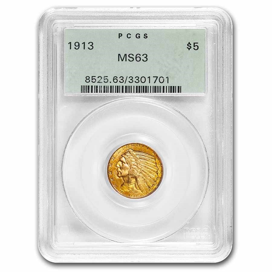 1913 $5 Indian Gold Half Eagle MS-63 PCGS