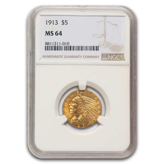 1913 $5 Indian Gold Half Eagle MS-64 NGC