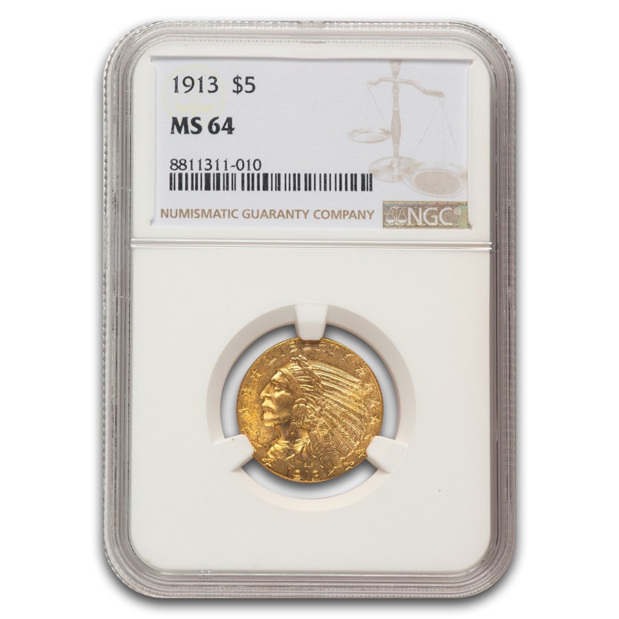 1913 $5 Indian Gold Half Eagle MS-64 NGC