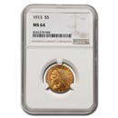 1913 $5 Indian Gold Half Eagle MS-64 NGC