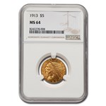 1913 $5 Indian Gold Half Eagle MS-64 NGC