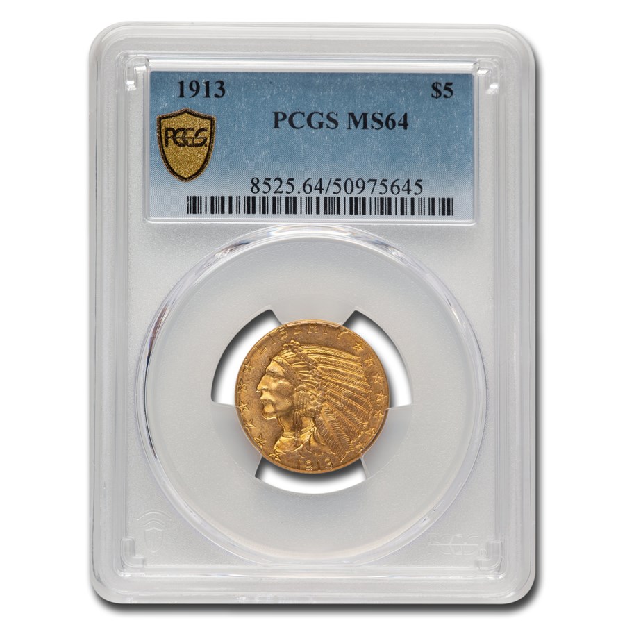 1913 $5 Indian Gold Half Eagle MS-64 PCGS