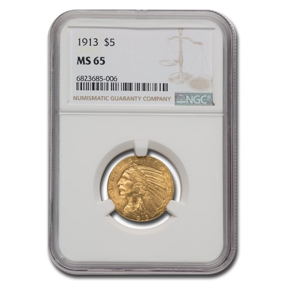 1913 $5 Indian Gold Half Eagle MS-65 NGC