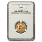 1913 $5 Indian Half Eagle MS-63 NGC