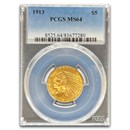 1913 $5 Indian Half Eagle MS-64 PCGS