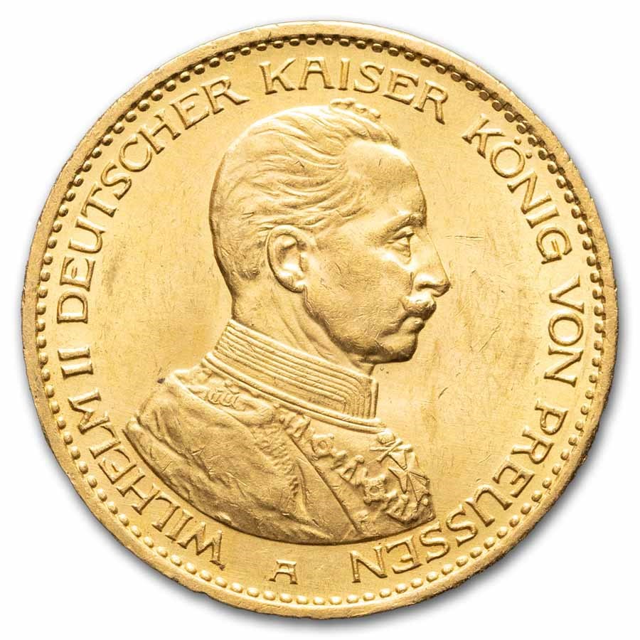 1913-A German Empire Prussia Gold 20 Marks Jubilee Bust BU