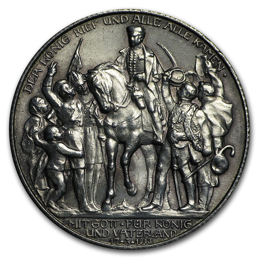 1913-A Germany Silver 2 Mark Prussia 100th Anniversary Avg Circ