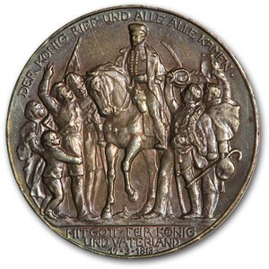 1913-A Prussia Silver 3 Mark War w/Napoleon AU