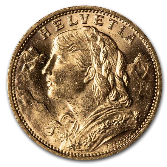 1913-B Swiss Gold 20 Francs Helvetia BU 1913-B Swiss Gold 20 Francs Helvetia BU