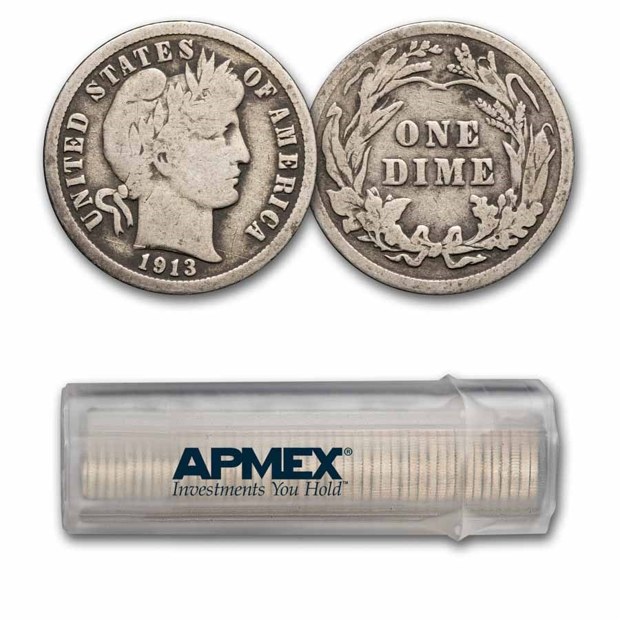 1913 Barber Dime 50-Coin Roll Avg Circ