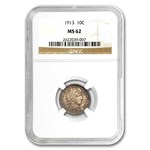1913 Barber Dime MS-62 NGC (Toned)