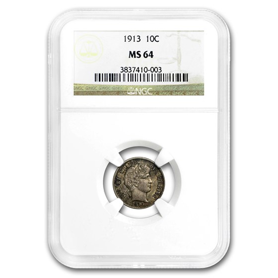 1913 Barber Dime MS-64 NGC (Toned) 1913 Barber Dime MS-64 NGC (Toned)