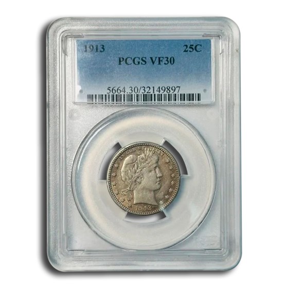 1913 Barber Quarter VF-30 PCGS