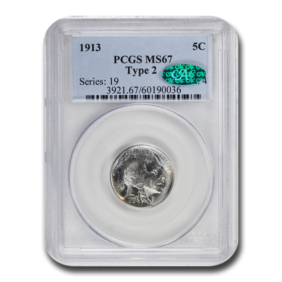 1913 Buffalo Nickel Type-II MS-67 PCGS CAC 1913 Buffalo Nickel Type-II MS-67 PCGS CAC