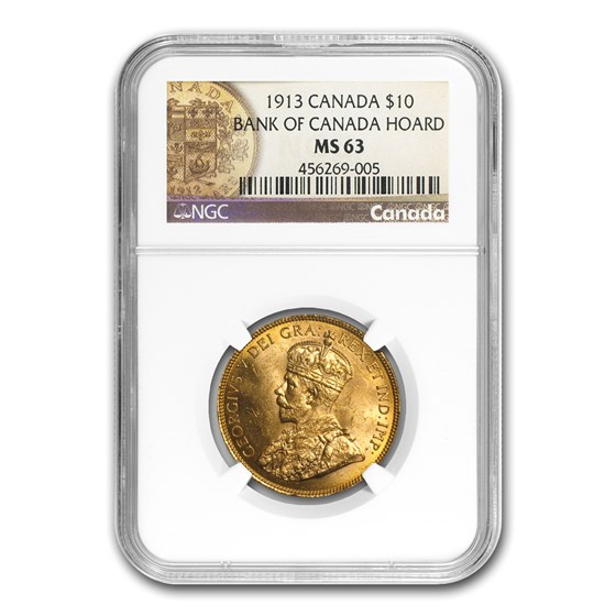 1913 Canada Gold $10 Reserve MS-63 NGC (Bank of Canada Hoard) 1913 Canada Gold $10 Reserve MS-63 NGC (Bank of Canada Hoard)