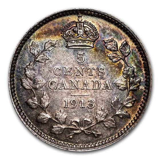 1913 Canada Silver 5 Cents George V AU 1913 Canada Silver 5 Cents George V AU