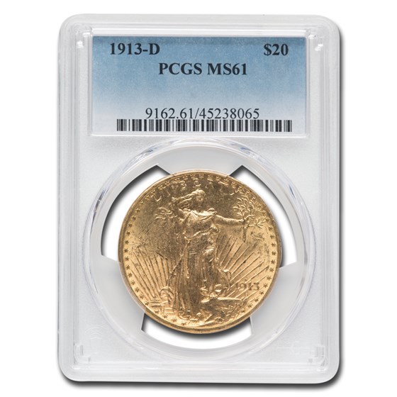 1913-D $20 Saint-Gaudens Gold Double Eagle MS-61 PCGS 1913-D $20 Saint-Gaudens Gold Double Eagle MS-61 PCGS