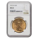 1913-D $20 Saint-Gaudens Gold Double Eagle MS-62 NGC