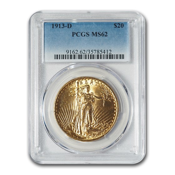 1913-D $20 Saint-Gaudens Gold Double Eagle MS-62 PCGS