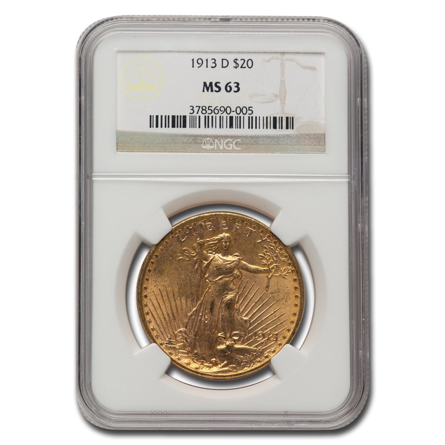 1913-D $20 Saint-Gaudens Gold Double Eagle MS-63 NGC