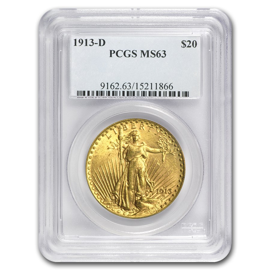 1913-D $20 Saint-Gaudens Gold Double Eagle MS-63 PCGS