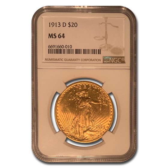 1913-D $20 Saint-Gaudens Gold Double Eagle MS-64 NGC 1913-D $20 Saint-Gaudens Gold Double Eagle MS-64 NGC