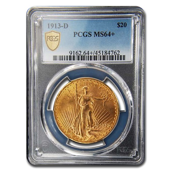 1913-D $20 Saint-Gaudens Gold Double Eagle MS-64+ PCGS