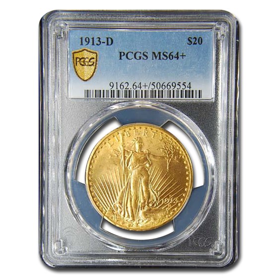 1913-D $20 Saint-Gaudens Gold Double Eagle MS-64+ PCGS 1913-D $20 Saint-Gaudens Gold Double Eagle MS-64+ PCGS
