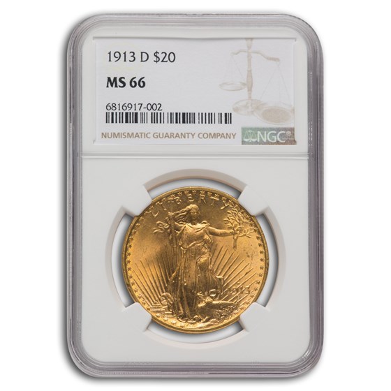 1913-D $20 Saint-Gaudens Gold Double Eagle MS-66 NGC
