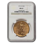 1913-D $20 St Gaudens Gold Double Eagle MS-63 NGC