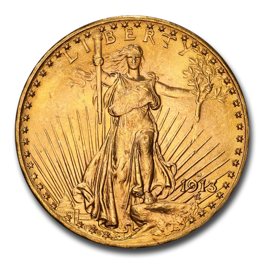 1913-D $20 St Gaudens Gold Double Eagle MS-64 PCGS