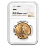 1913-D $20 St Gaudens Gold Double Eagle MS-65 NGC