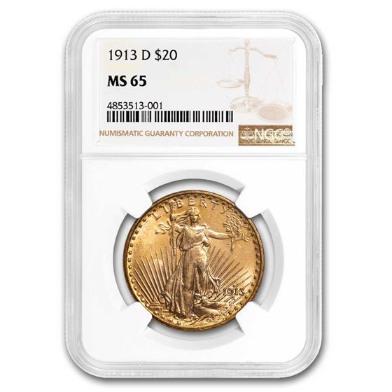 1913-D $20 St Gaudens Gold Double Eagle MS-65 NGC 1913-D $20 St Gaudens Gold Double Eagle MS-65 NGC