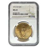 1913-D $20 St Gaudens Gold Double Eagle MS-65 NGC