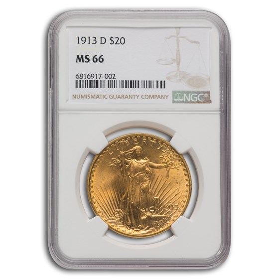 1913-D $20 St Gaudens Gold Double Eagle MS-66 NGC 1913-D $20 St Gaudens Gold Double Eagle MS-66 NGC
