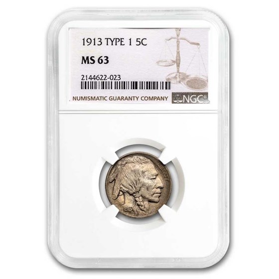 1913-D Buffalo Nickel Type-I MS-63 NGC 1913-D Buffalo Nickel Type-I MS-63 NGC