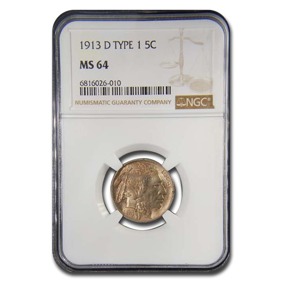 1913-D Buffalo Nickel Type-I MS-64 NGC (First Generation Holder) 1913-D Buffalo Nickel Type-I MS-64 NGC (First Generation Holder)