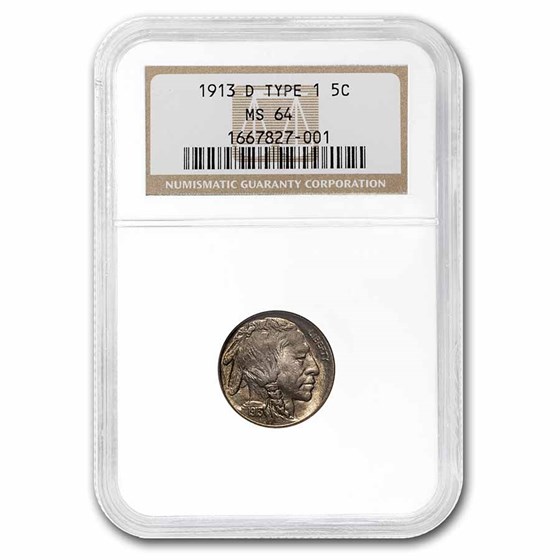 1913-D Buffalo Nickel Type-I MS-64 NGC 1913-D Buffalo Nickel Type-I MS-64 NGC