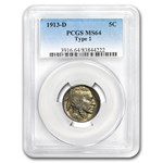 1913-D Buffalo Nickel Type-I MS-64 PCGS
