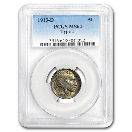 1913-D Buffalo Nickel Type-I MS-64 PCGS 1913-D Buffalo Nickel Type-I MS-64 PCGS