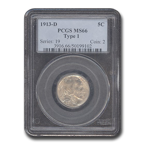 1913-D Buffalo Nickel Type-I MS-66 PCGS 1913-D Buffalo Nickel Type-I MS-66 PCGS