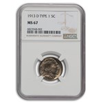 1913-D Buffalo Nickel Type-I MS-67 NGC