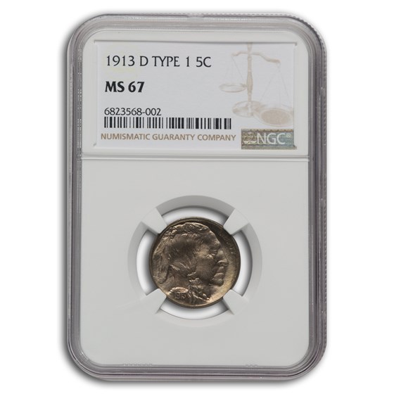 1913-D Buffalo Nickel Type-I MS-67 NGC 1913-D Buffalo Nickel Type-I MS-67 NGC