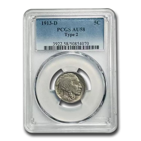 1913-D Buffalo Nickel Type-II AU-58 PCGS 1913-D Buffalo Nickel Type-II AU-58 PCGS